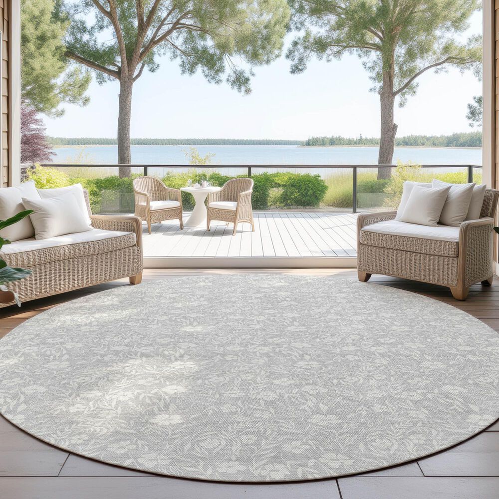 Dalyn Rug Company Soft Essentials Floral Silver 8' Round Indoor/Outdoor Area Rug, , large