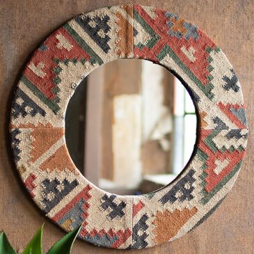 Kalalou Round Kilim Fabric Mirror, , large
