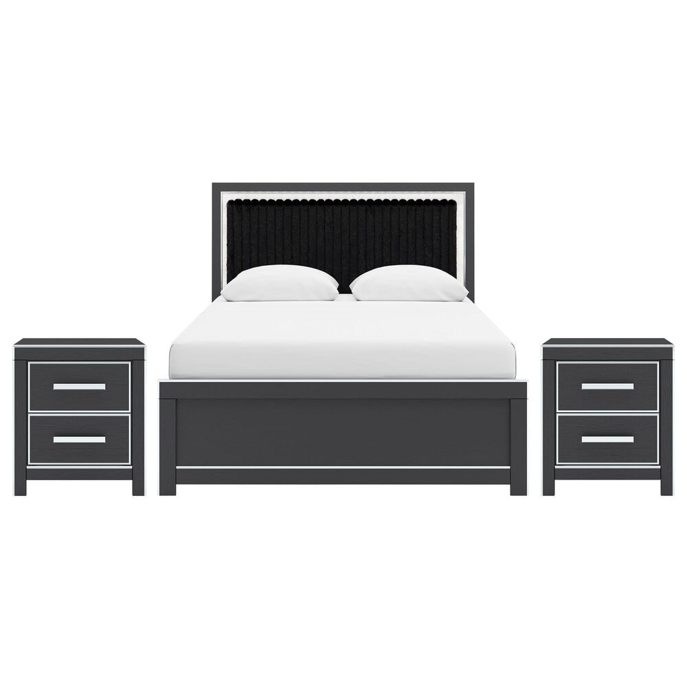 Ashley Zuraleus Queen Upholstered Panel Bed with Two Nightstands in Matte Black, , large