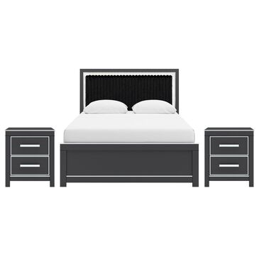 Ashley Zuraleus Queen Upholstered Panel Bed with Two Nightstands in Matte Black, , large