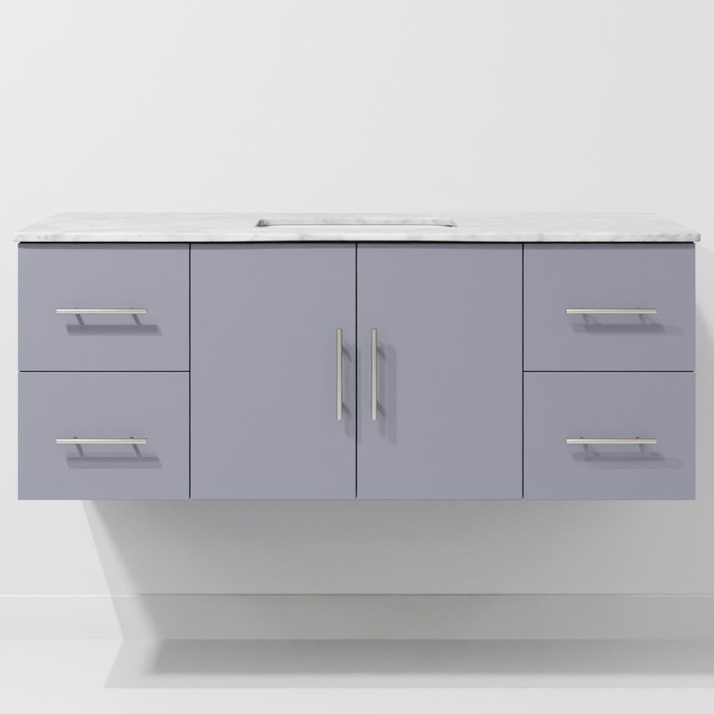 Lexora Home Geneva 48&quot; Single Bathroom Vanity in Dark Grey with 2 cm White Carrara Marble Top and Rectangular Sink, , large