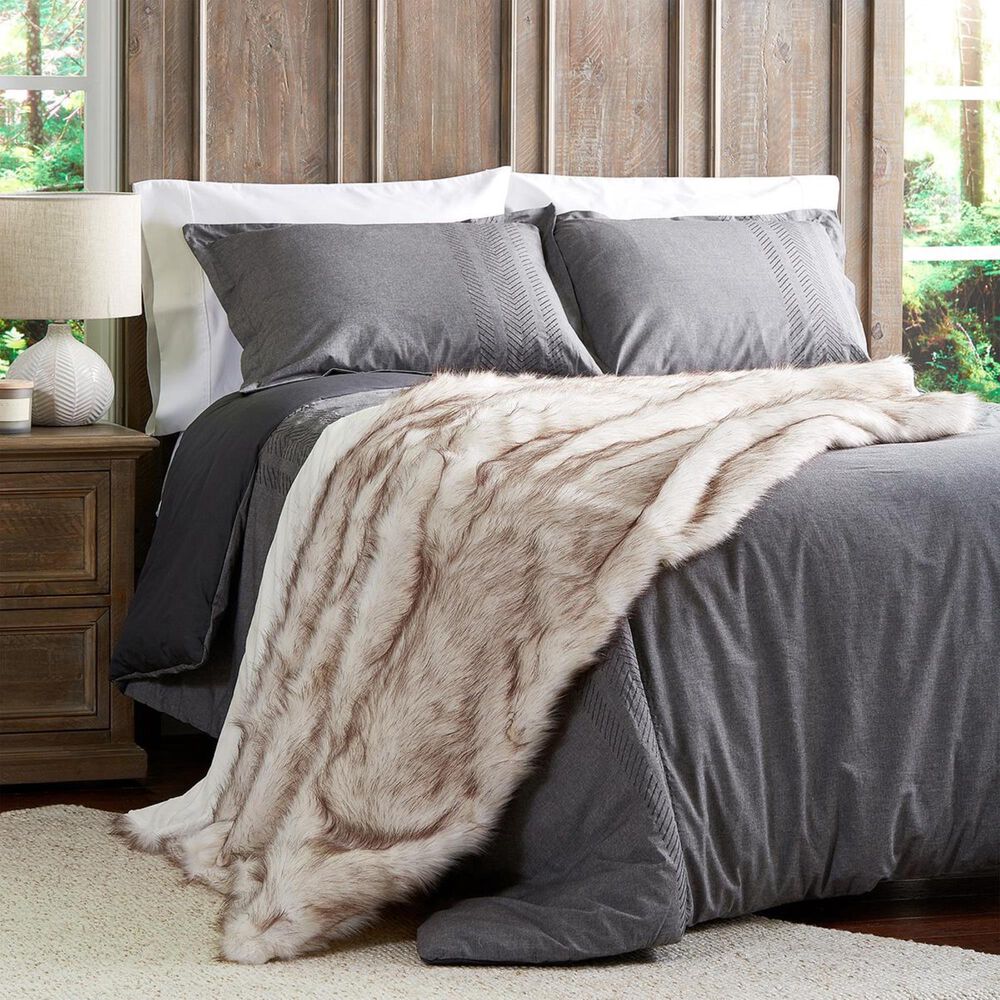 Timberlake Lavish Home Premium Faux Wolf Fur Blanket in Pearl White, , large