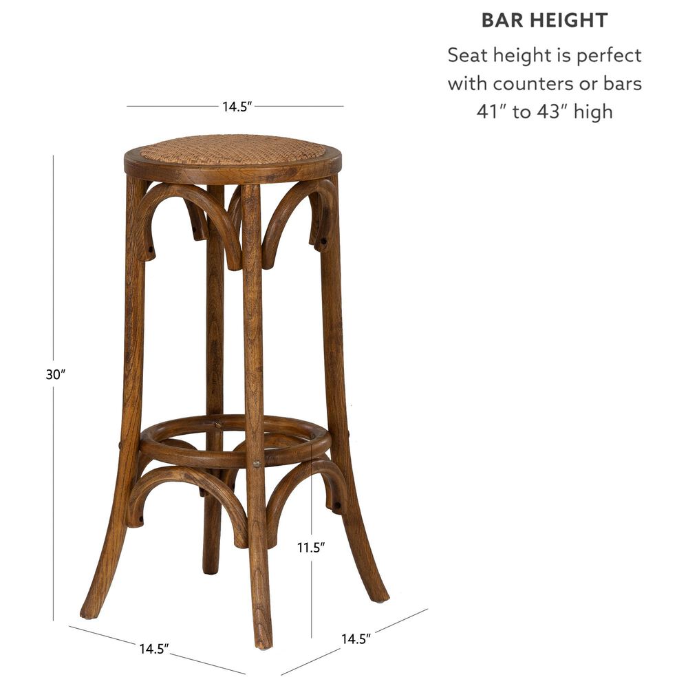 Linon Home Decor Rae Rattan Bar Stool in Rich Walnut, , large