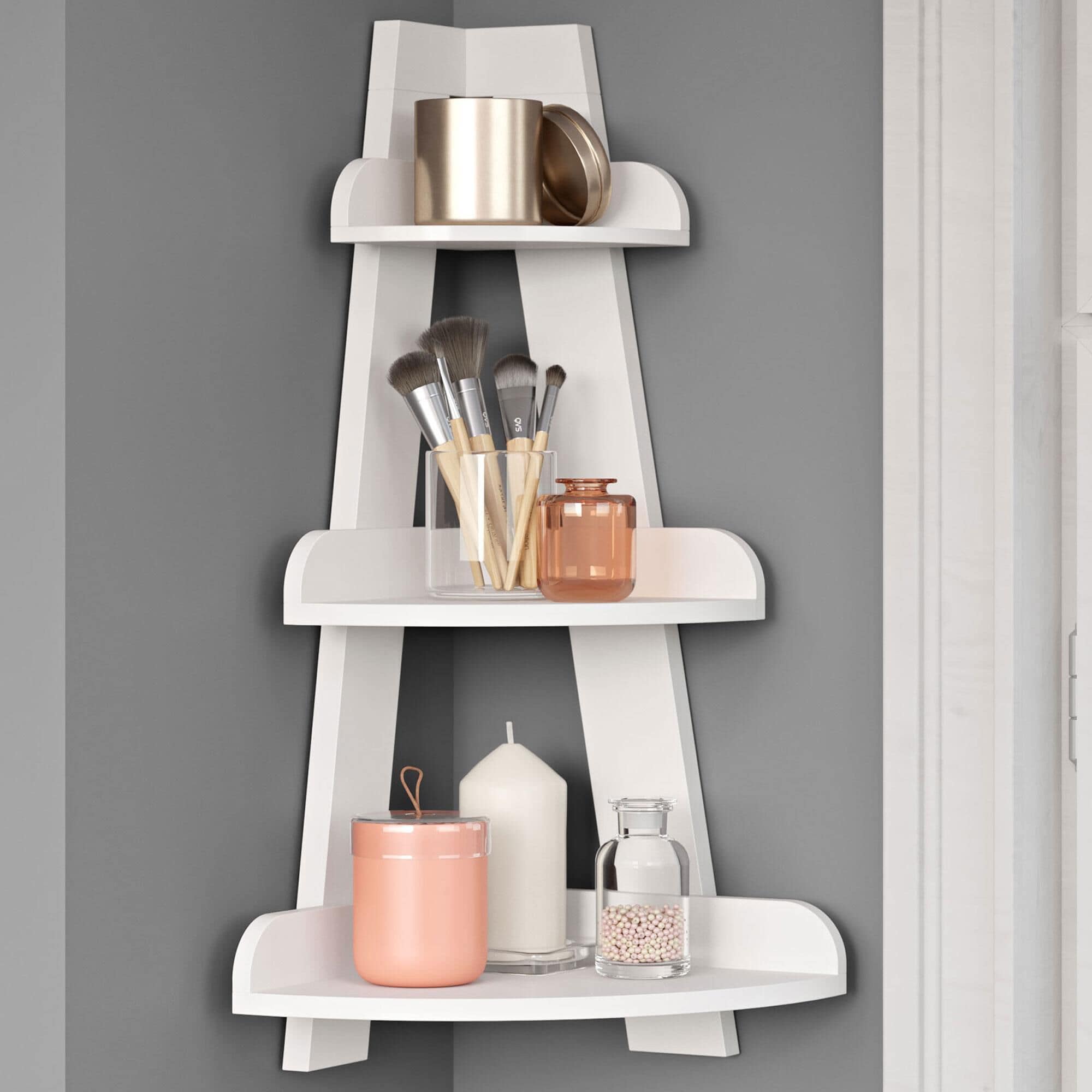 RiverRidge Home Amery Corner Ladder Wall Shelf in White NFM