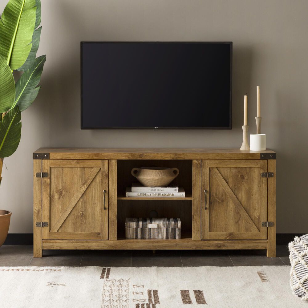 Walker Edison 58&quot; Barn Door TV Stand with Side Doors in Barnwood, , large