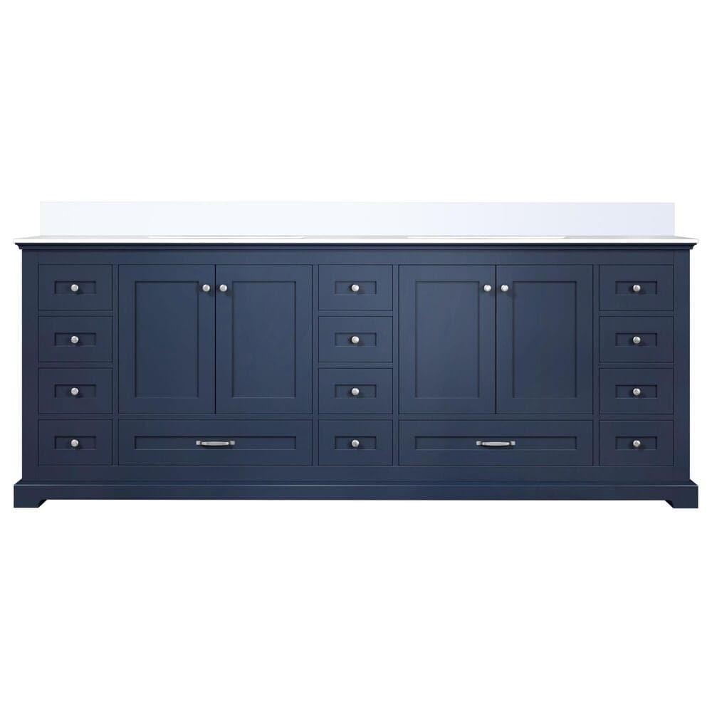 Lexora Home Dukes 84&quot; Double Bathroom Vanity in Navy Blue with 2 cm White Cultured Marble Top and Rectangular Sinks, , large