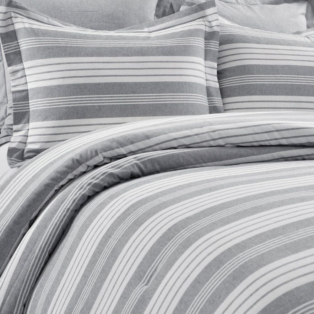 Triangle Home Fashions Farmhouse Yarn Dyed 5-Piece King Comforter Set in Gray and White, , large