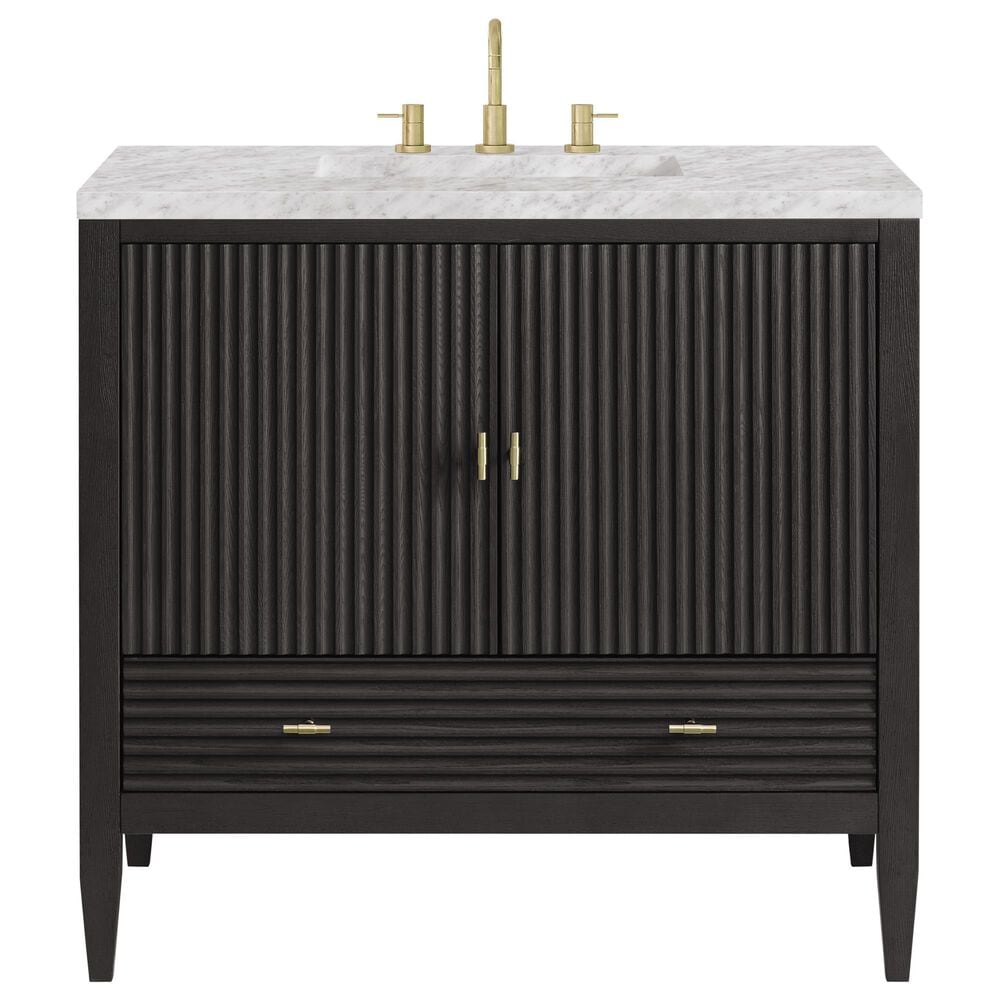 James Martin Vanities Myrrin 36&quot; Vanity in Carbon Oak with 3 cm Carrara White Marble Top, , large