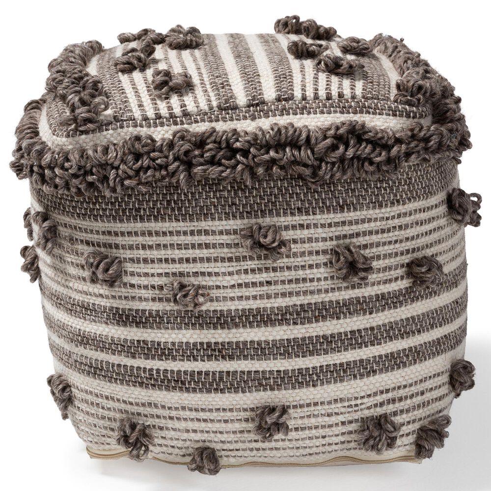 Baxton Studio Eligah Pouf in Ivory and Brown, , large