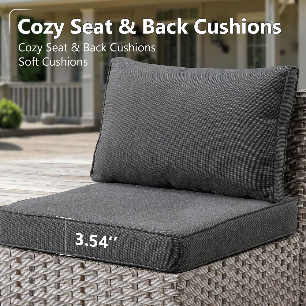 HOMLUX 6-Piece Outdoor Wicker Sectional Patio Furniture Set in Black, , large