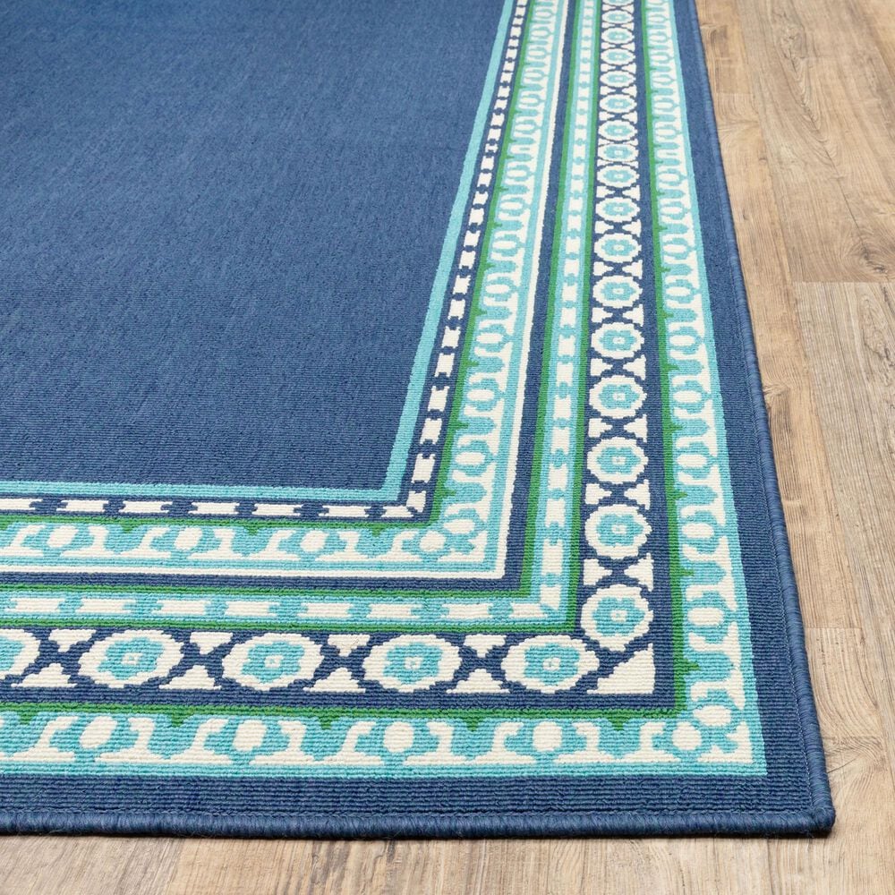 Oriental Weavers Meridian Navy and Green 2'3" x 7'6" Indoor/Outdoor Runner, , large