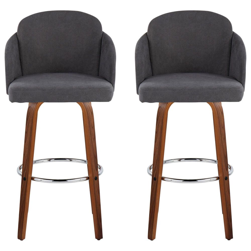 LumiSource Dahlia Swivel Bar Stool with Grey Upholstery in Walnut and Chrome (Set of 2), , large