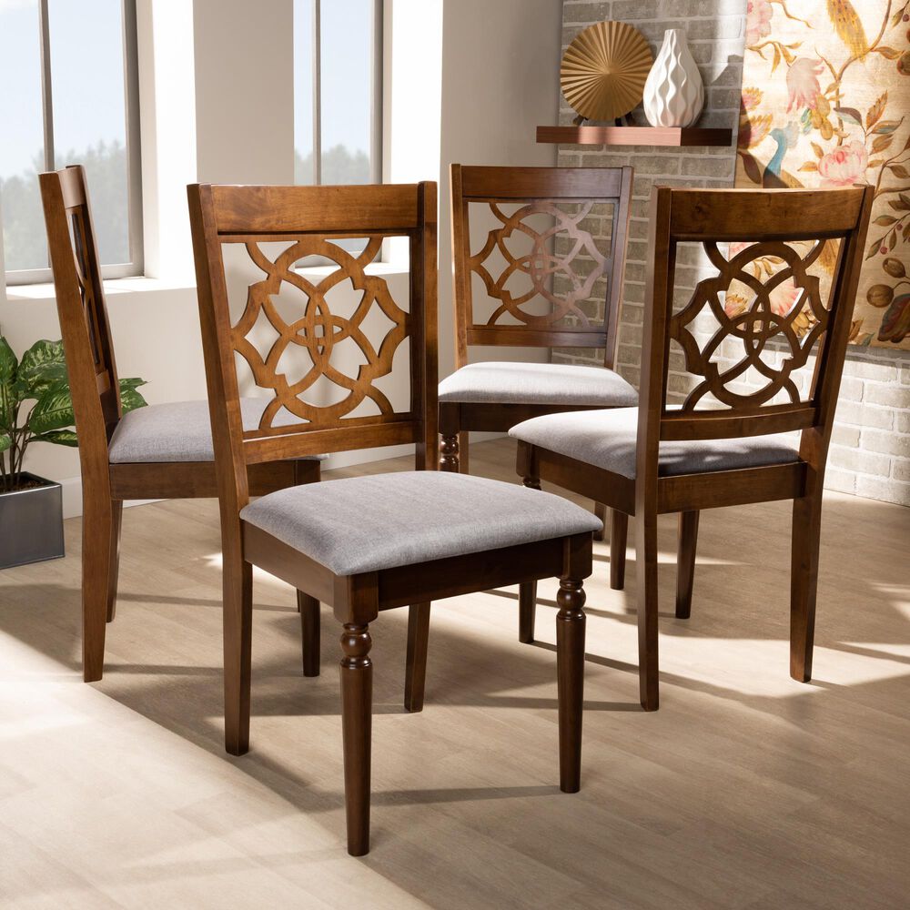 Baxton Studio Lylah Dining Chair in Grey and Walnut &#40;Set of 4&#41;, , large