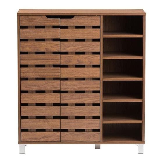 Baxton Studio 2-Door Shoe Cabinet with Open Shelves in Walnut Brown 46304200