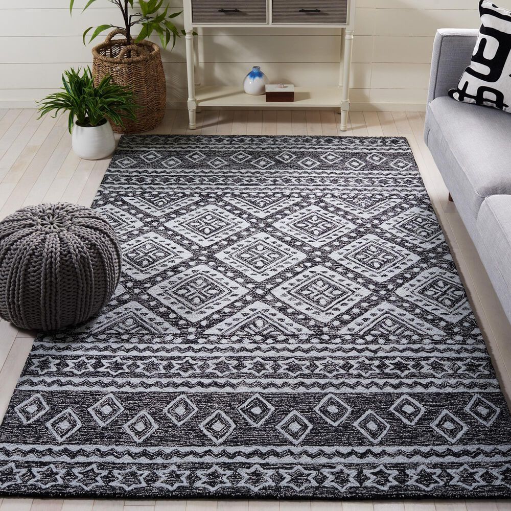 Safavieh Micro-Loop Southwestern 3&#39; x 5&#39; Black and Ivory Area Rug, , large
