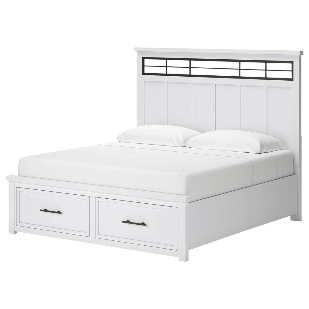Ashley Ashbryn King Storage Bed and Two Nightstands in White and Oak, , large