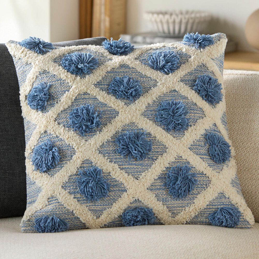 Surya Edric 20&quot; Square Throw Pillow in Blue and Cream, , large