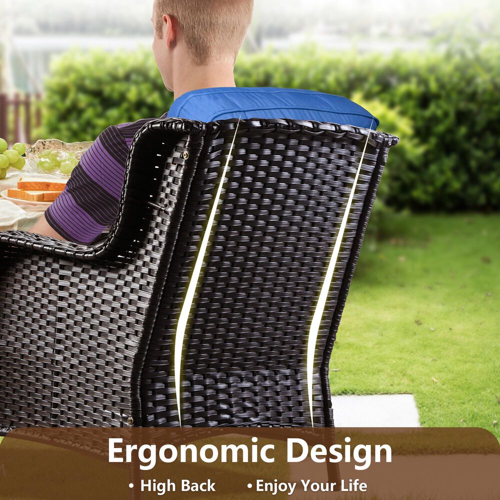 HOMLUX 29" Patio Single Chair with Brown Wicker in Navy Blue (Set of 2), , large