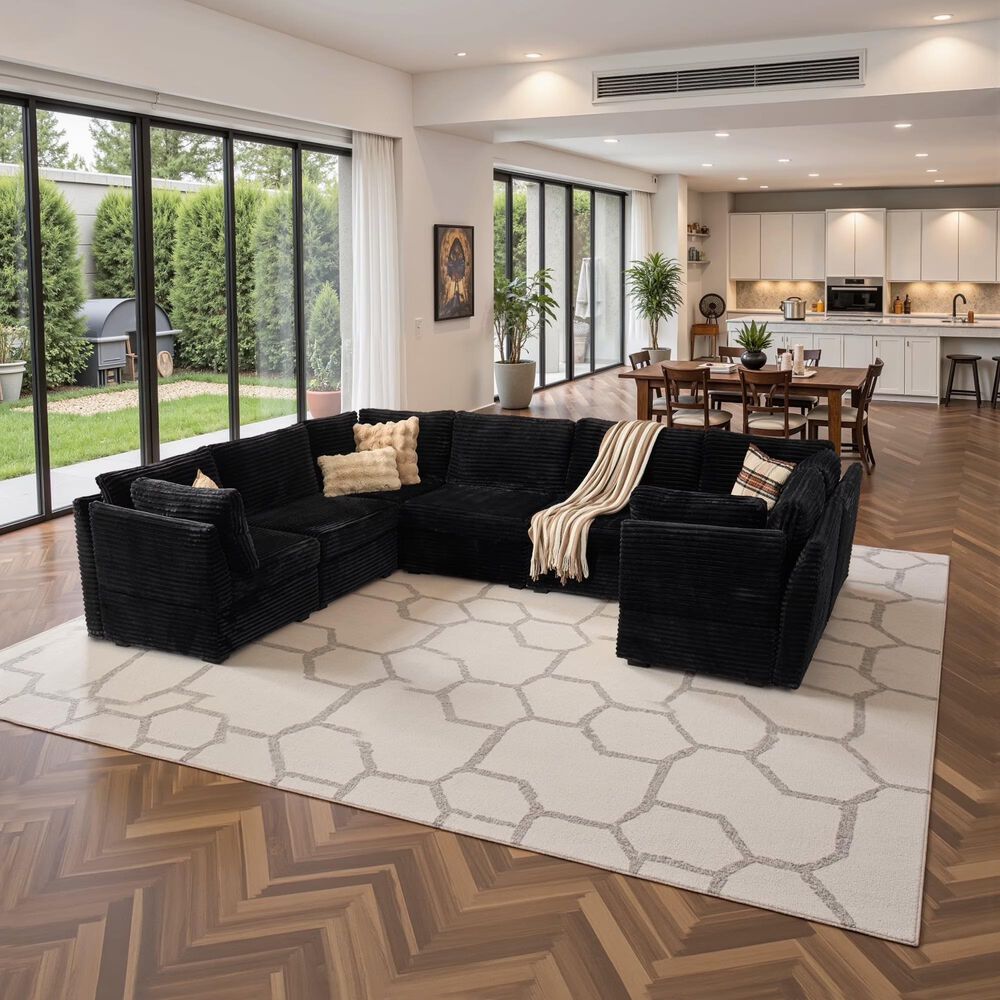 HOMLUX 7-Piece U-Shaped Mod Sectional in Black, , large