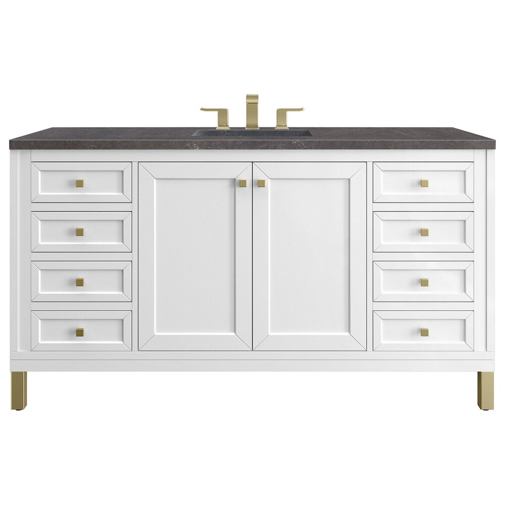 James Martin Vanities Chicago 60" Single Bathroom Vanity in Glossy White with 3 cm Charcoal Soapstone Quartz Top and Rectangular Sink, , large