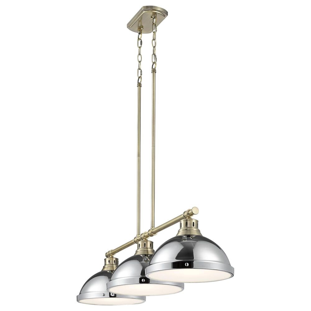 Golden Lighting Duncan 3-Light Pendant with Chrome Shade in Aged Brass, , large