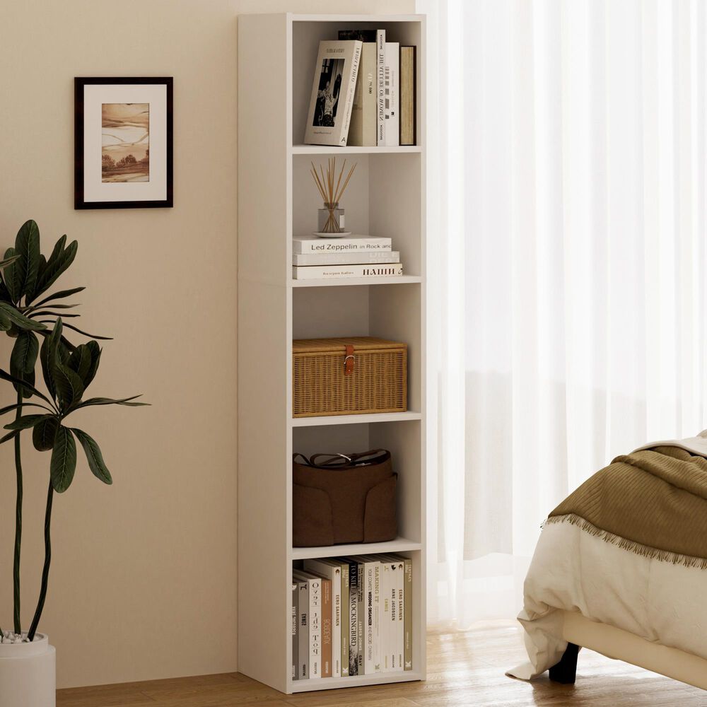 HOMLUX 5-Tier Cube Open Shelf Storage Organizer Bookcase in White, , large