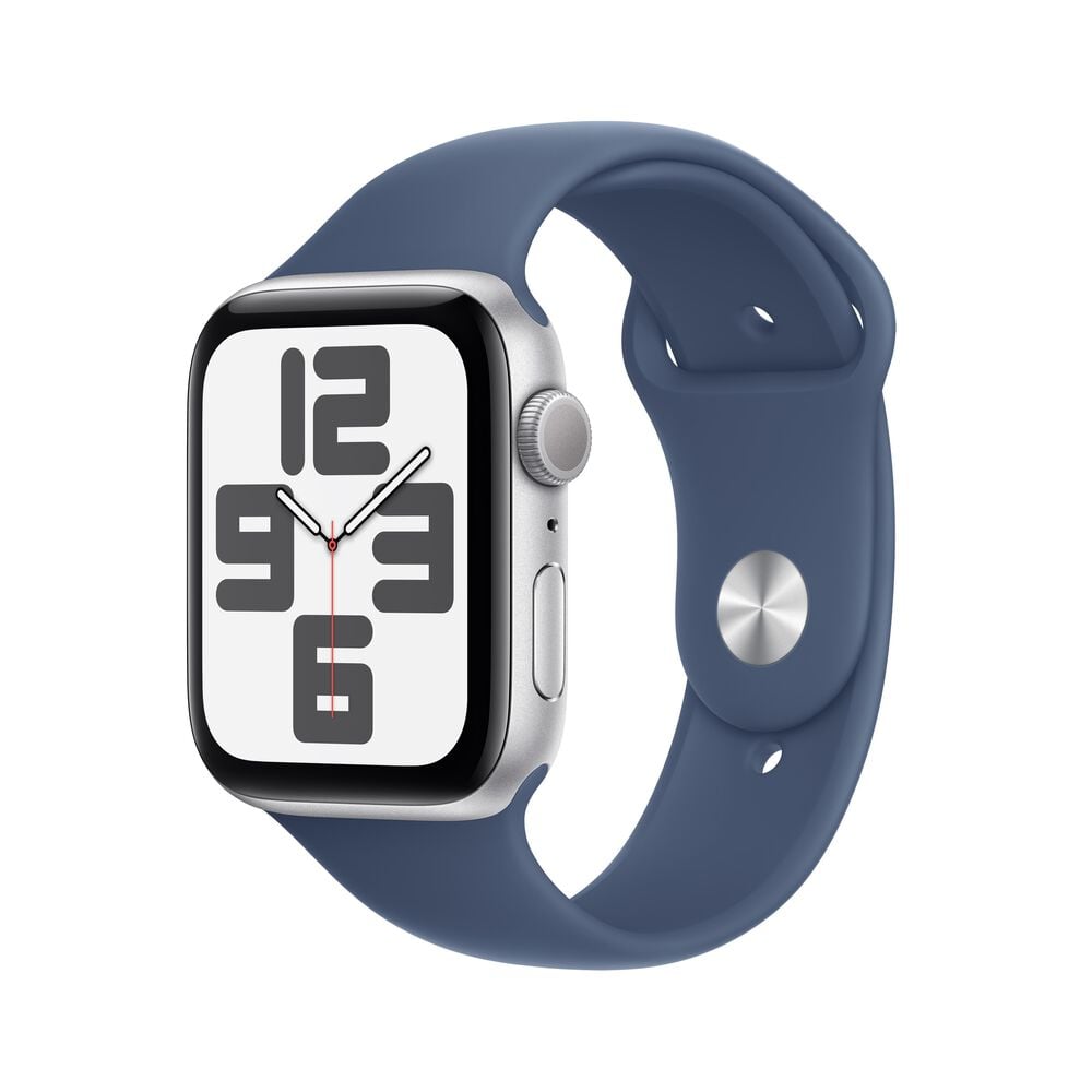 Apple Watch SE GPS 44mm Silver Aluminum Case with Denim Sport Band - M/L, , large