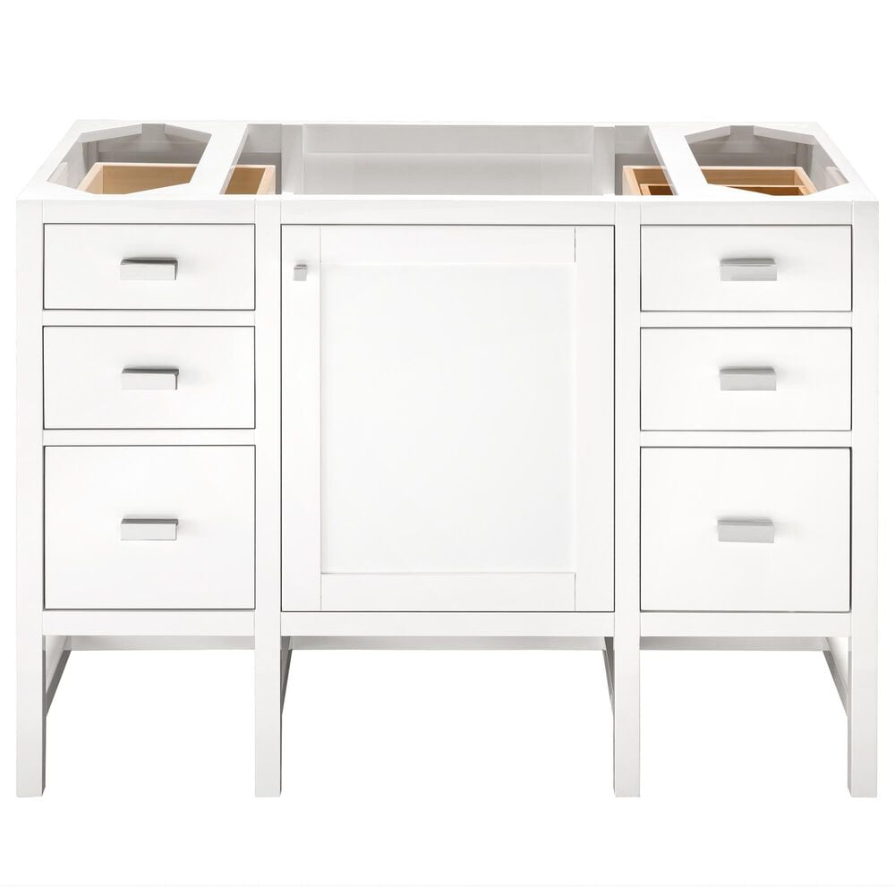 James Martin Vanities Addison 48" Single Bathroom Vanity in Glossy White with Single Hole 3 cm White Zeus Quartz Top and Rectangular Sink, , large
