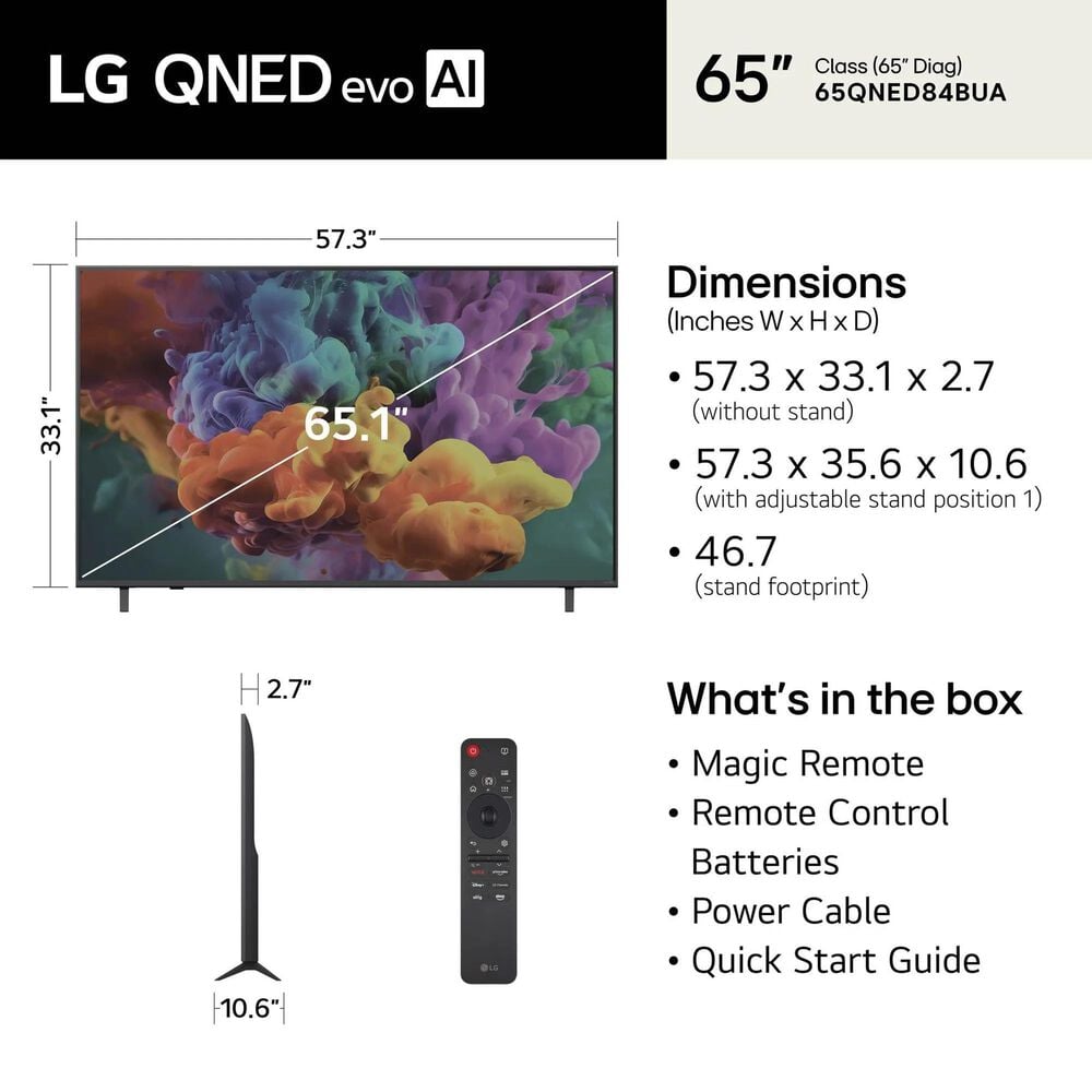 LG 65" Class 84B Series QNED evo AI Mini LED 4K - Smart TV with 3.1 Channel Soundbar System in Black, , large