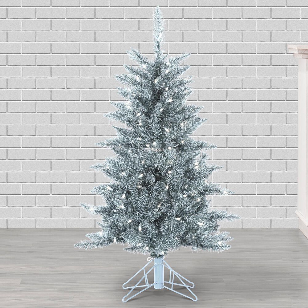 The Gerson Company 4&#39; Pre-Lit Tuscany Tinsel Christmas Tree in Silver, , large