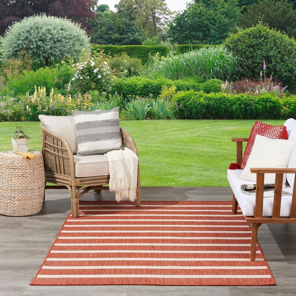 Nourison Positano POS03 Terracotta and Ivory 7&#39; x 10&#39; Indoor/Outdoor Area Rug, , large