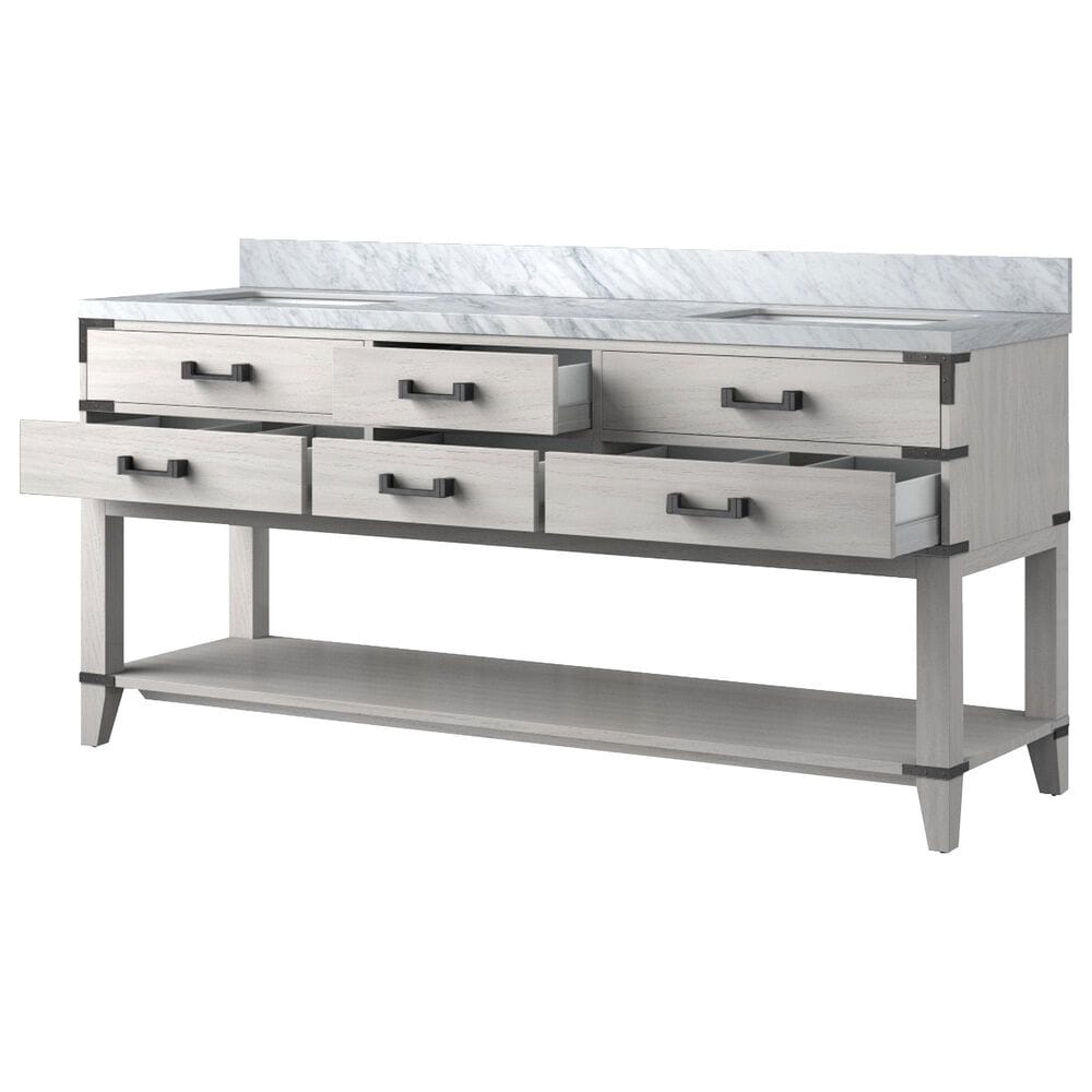 Lexora Home Norwalk 72&quot; Double Bathroom Vanity in White Oak with White Carrara Marble Top  and Rectangle Sink, , large