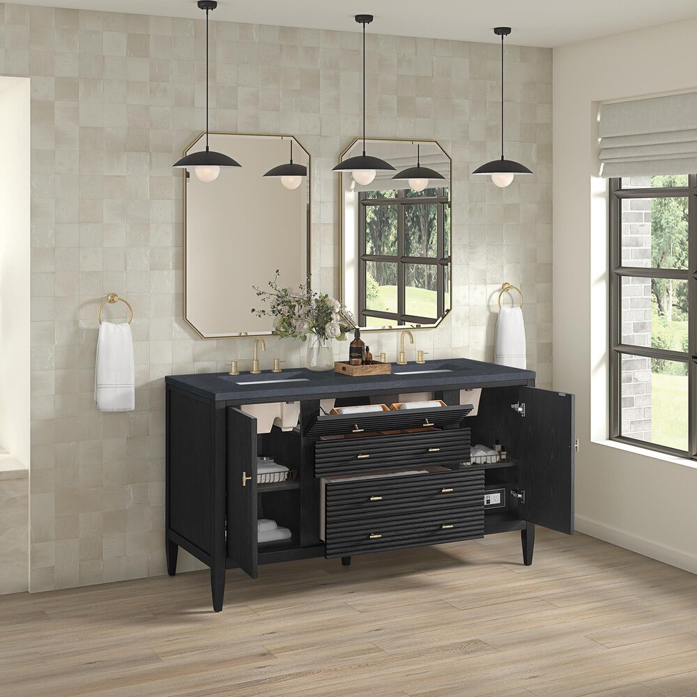 James Martin Vanities Myrrin 60&quot; Double Vanity in Carbon Oak with 3 cm Charcoal Soapstone Quartz Top, , large