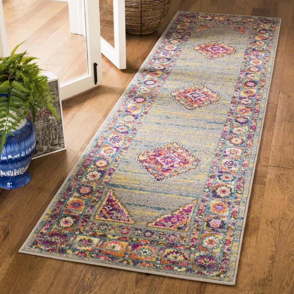 Safavieh Madison MAD133G 2&#39;3&quot; x 8&#39; Light Grey and Fuchsia Runner, , large