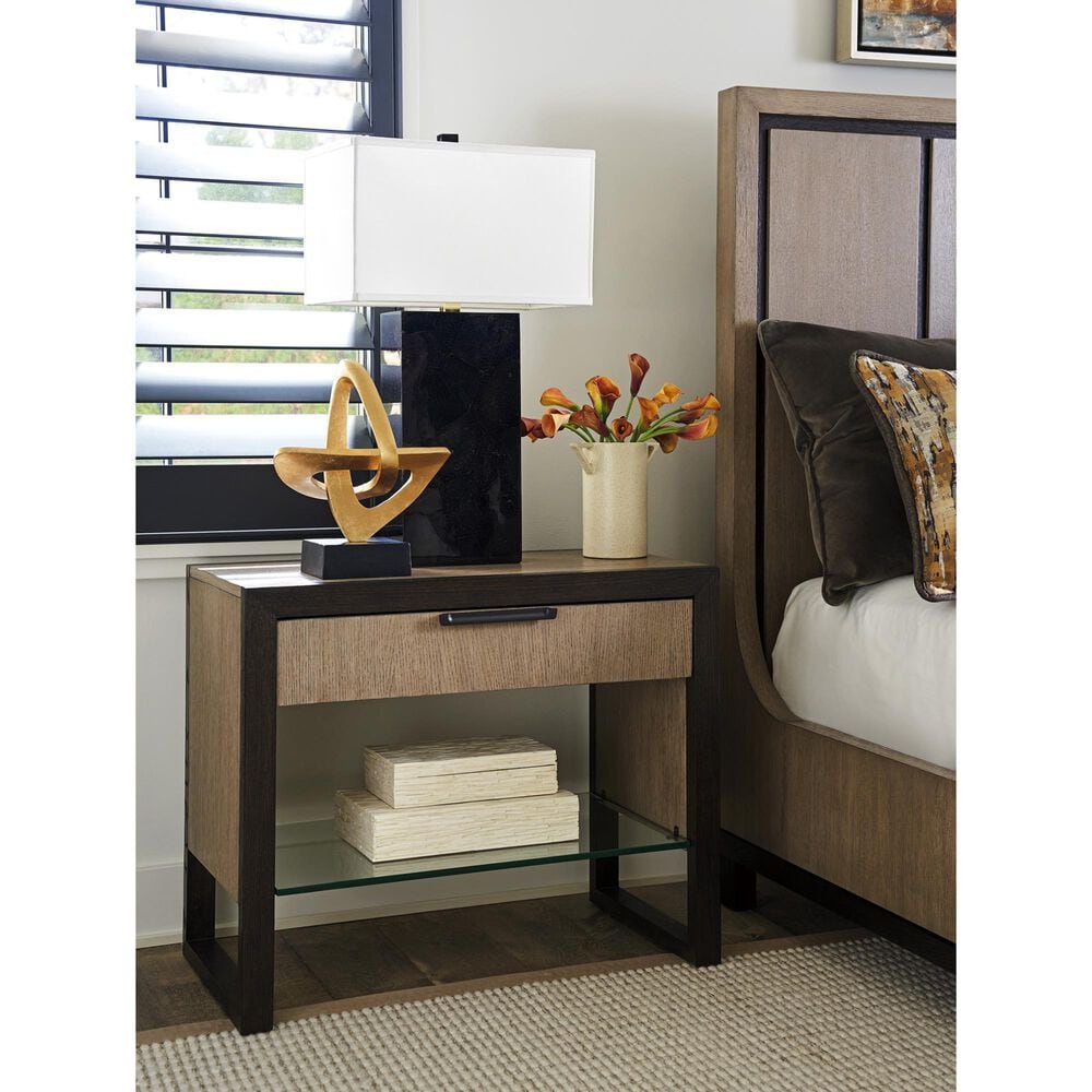 Lexington Furniture Zanzibar Ruso 1-Drawer Open Nightstand in Medium Taupe, Espresso and Dark Umber, , large