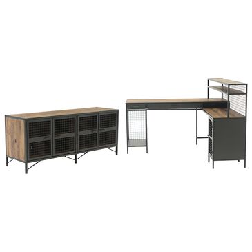 Sauder Boulevard Cafe L-Shaped Desk and Credenza in Vintage Oak and Black, , large