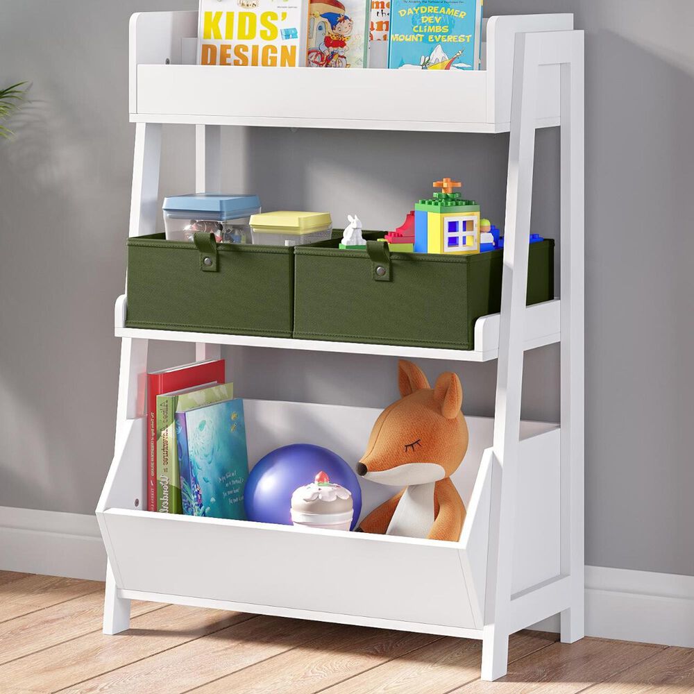 RiverRidge Home 3-Tier Kids Ladder Bookcase in White, , large