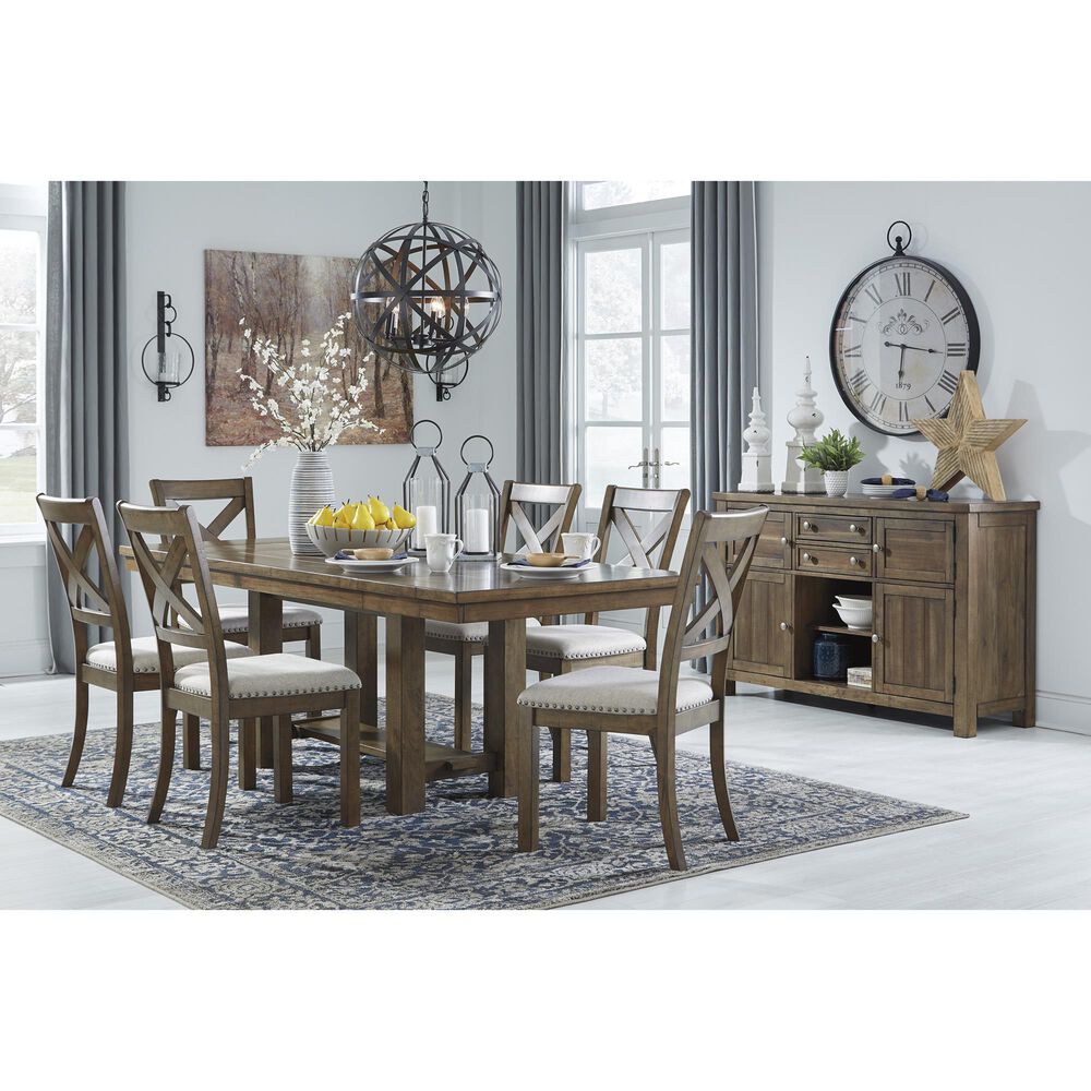Ashley Moriville Trestle Dining Table and 6 Side Chairs in Grayish Brown, , large