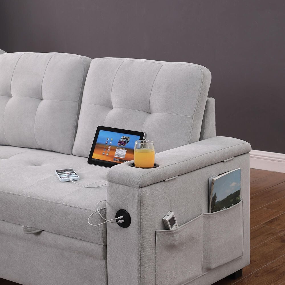 Lilola Home Ashlyn II 84&quot; Stationary Sleeper Sofa with Storage Chaise in Gray, , large