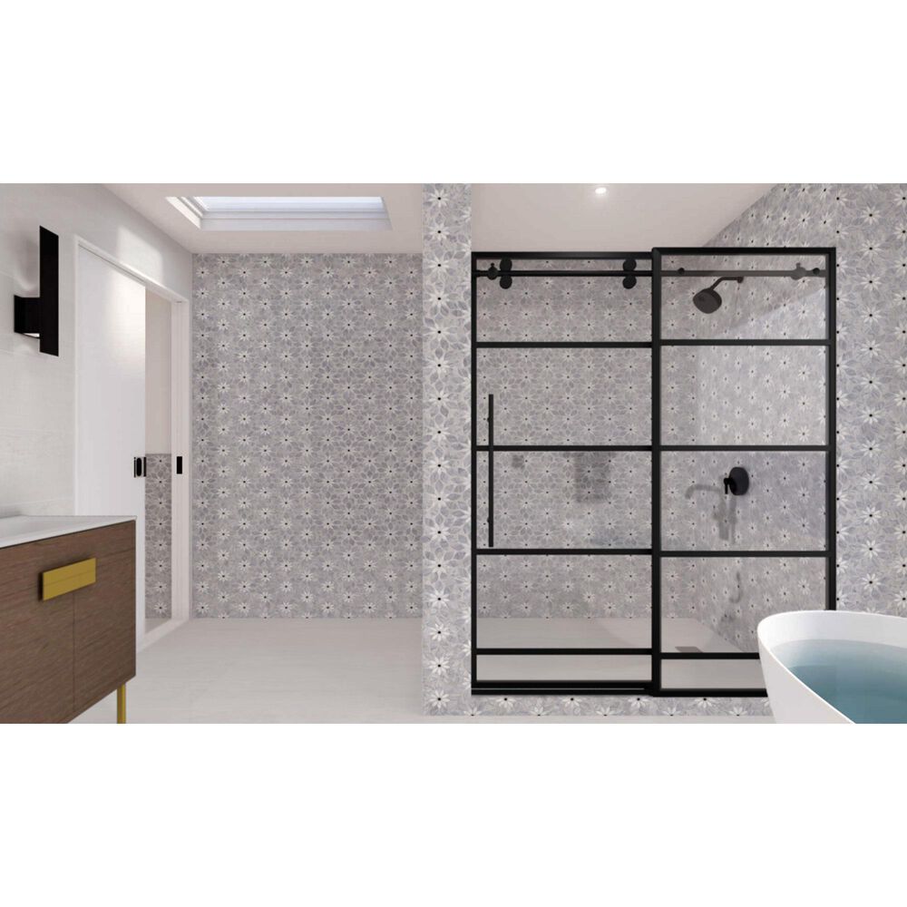 Soho Studio MJ Rain Flower Bardiglio Nouvelato, White Carrara and Black Jade Dot 12.4" x 14.13" Marble Mosaic Sheet, , large