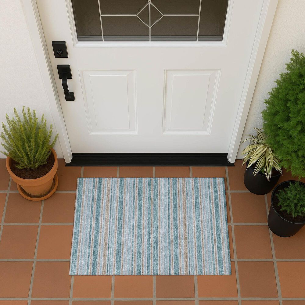 Dalyn Rug Company Soft Essentials Striped Teal 2'6" x 3'10" Indoor/Outdoor Area Rug, , large