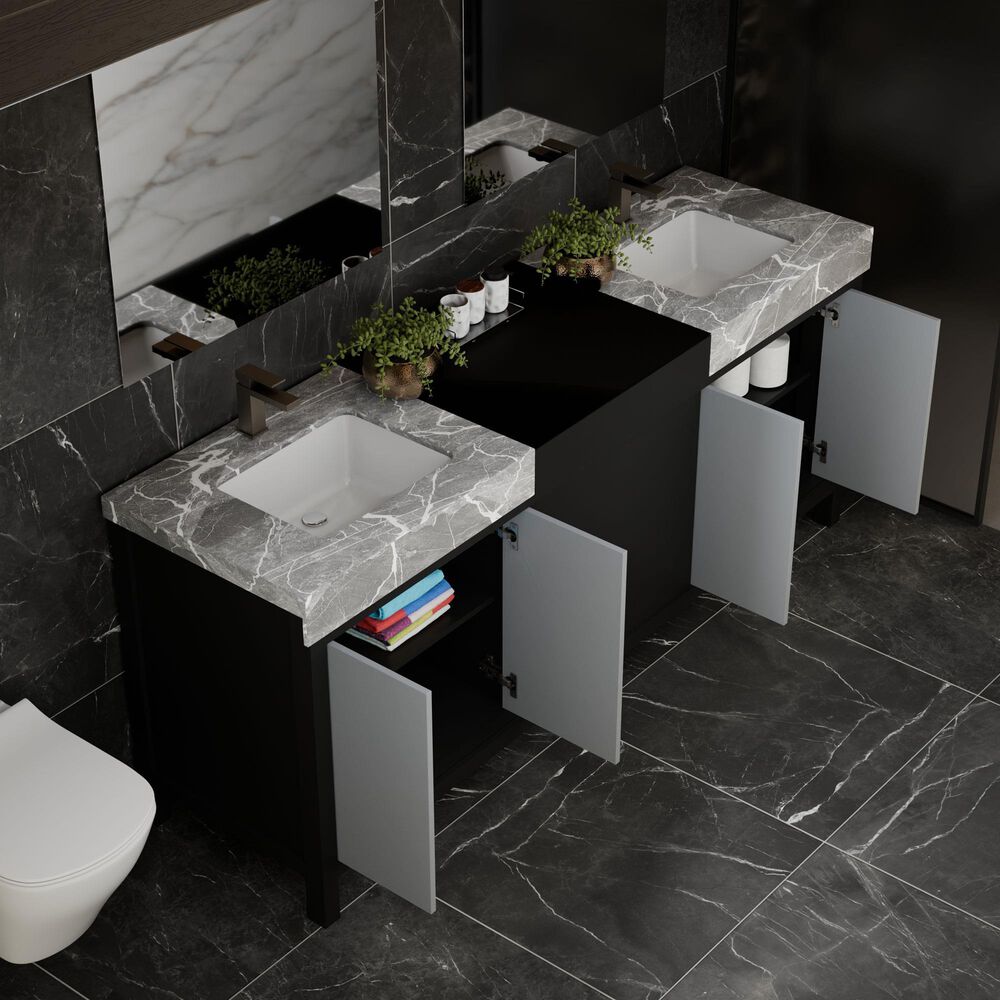 Lexora Home Zilara 80" Double Bathroom Vanity in Black and Grey with 11 cm Castle Grey Marble Top and Rectangular Sinks, , large