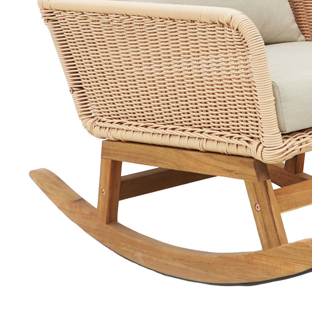 Hearth and Haven Outdoor Wicker Rocking Chair with Light Teak Frame in Beige (Set of 2), , large