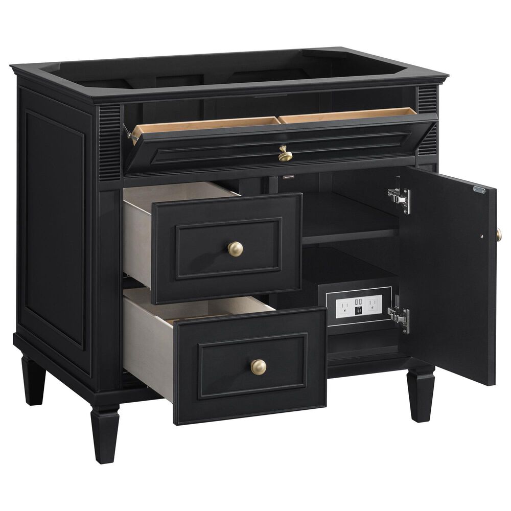 James Martin Vanities Lorelai 36&quot; Single Vanity in Black Onyx with 3 cm White Zeus Quartz Top, , large