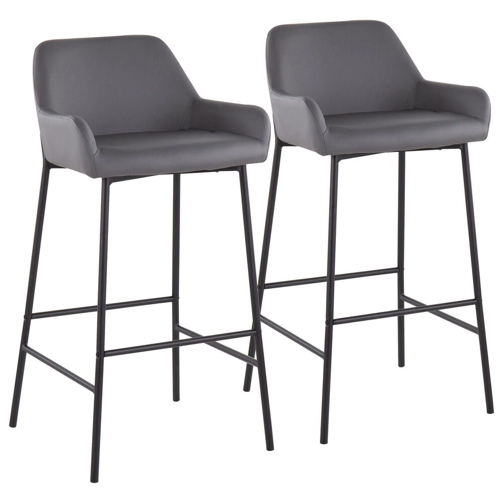 LumiSource Daniella Bar Stool with Grey Upholstery in Black (Set of 2), , large