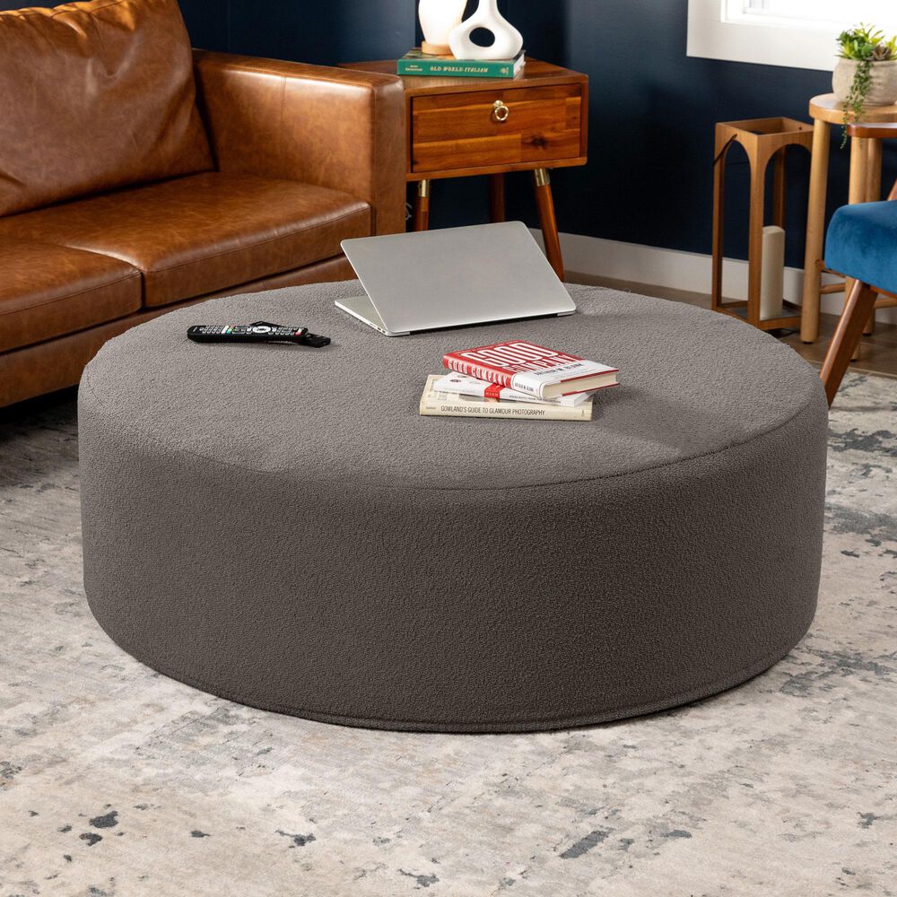 Jaxx Candler Round Ottoman in Dark Grey, , large
