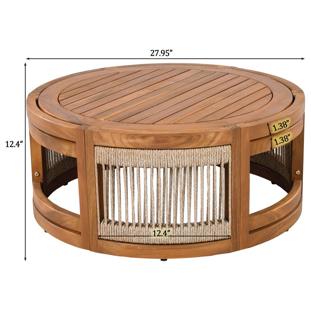 Hearth and Haven Outdoor Round Acacia Wood Coffee Table with Handwoven Rope Accents in Natural, , large