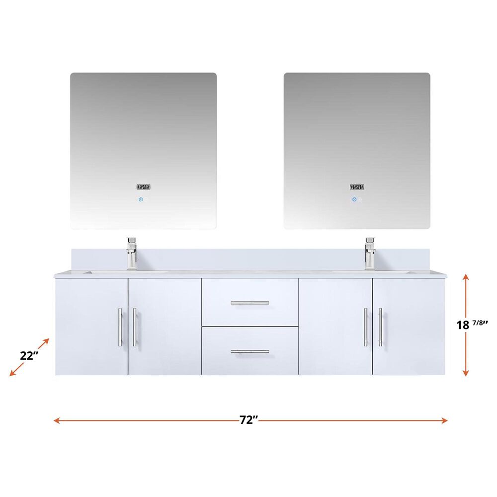 Lexora Home Geneva 72&quot; Double Bathroom Vanity in Glossy White with 2 cm White Cultured Marble Top and Rectangular Sinks, , large