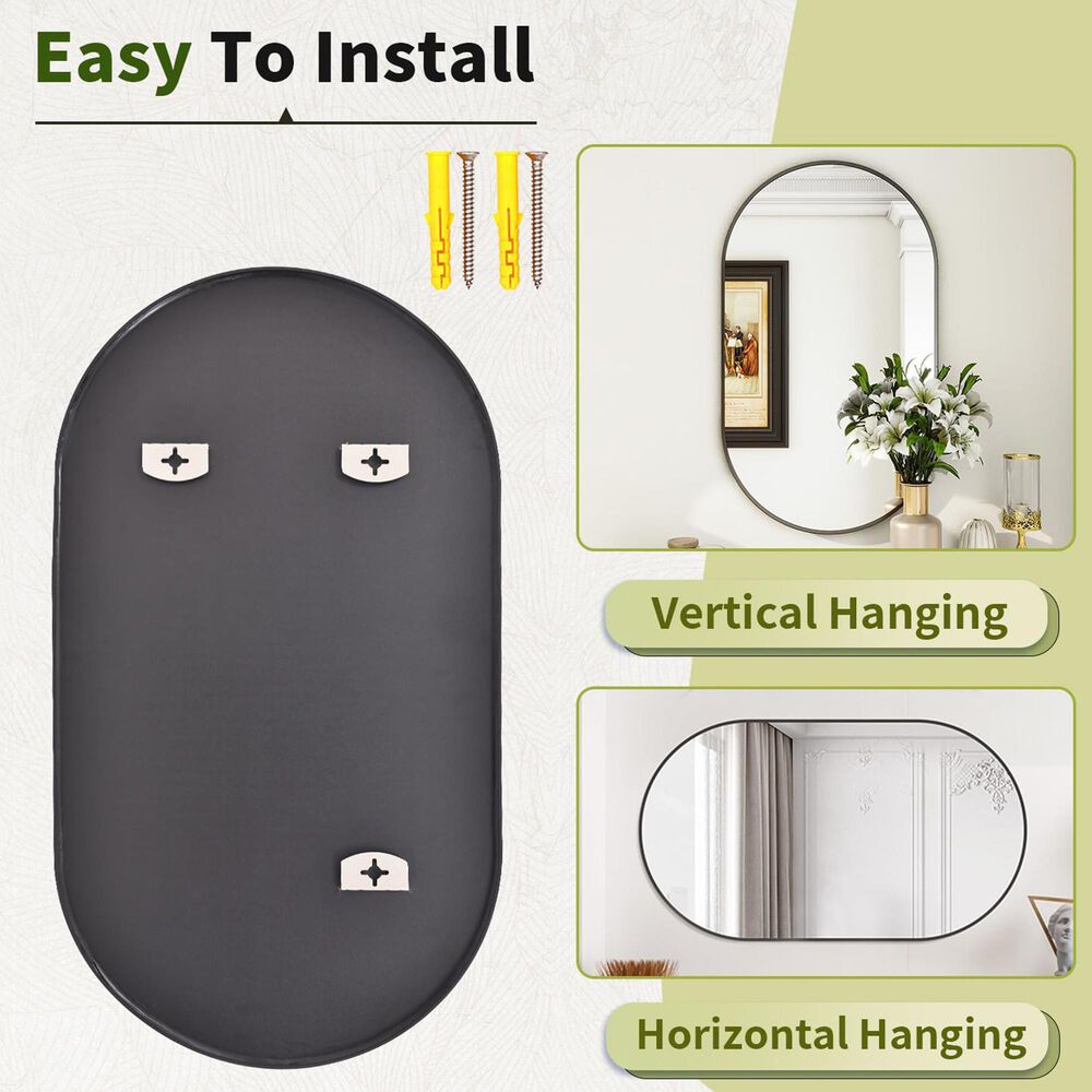 HOMLUX 22" x 38" Oval Wall Mirror in Black, , large