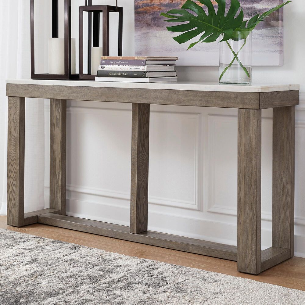 Ashley Loyaska Sofa Table in Grayish Brown and Ivory, , large